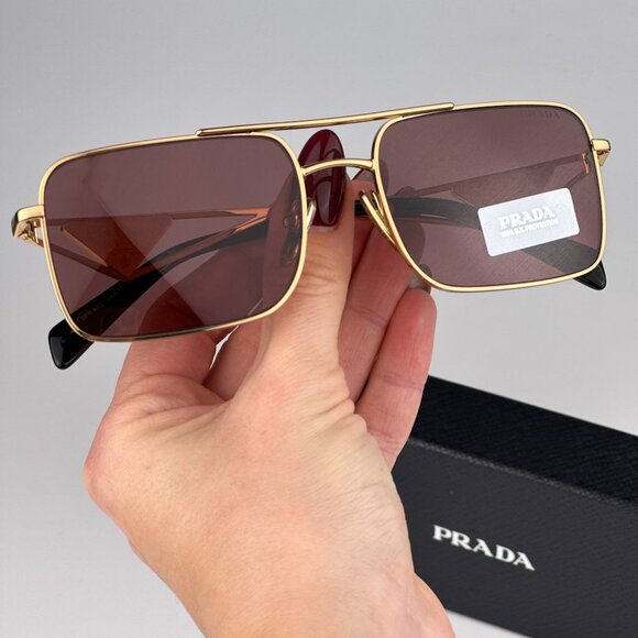 Prada PRA52S 5AK08S Sunglasses Gold Dark Violet Pilot Unisex PR A52S - Picture 1 of 11